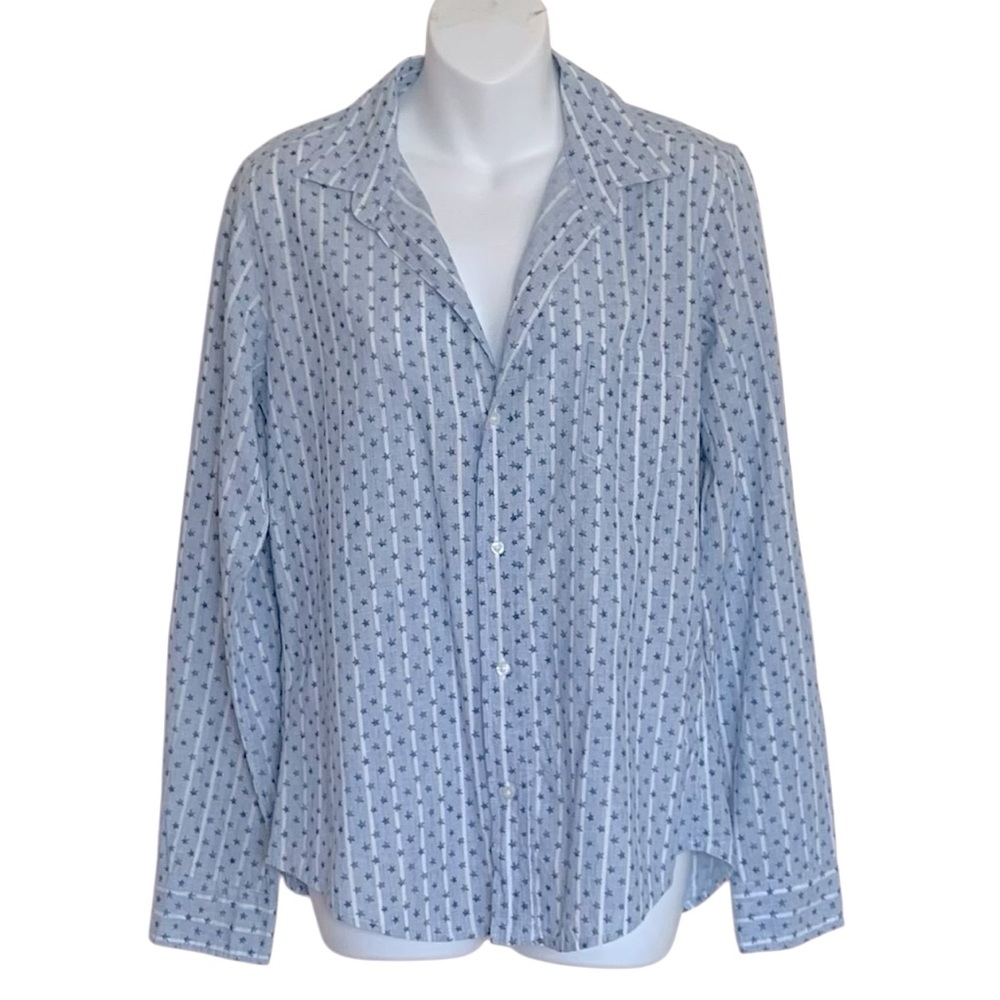 FRANK & EILEEN Women's Barry Long Sleeve Shirt Stars Stripes Linen Blend USA